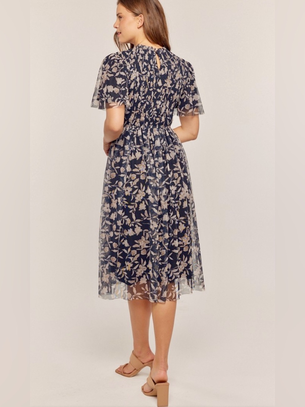 NWOT Floral Mesh Midi Dress - Picture 2 of 4